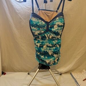 Free Country Bathing Suit Top Women's 2XL (20/22) Blue Tropical Molded Cups